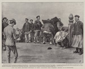 After the Recent Anti-Foreign Disturbance at Peking, Ringleaders under Punishment objecting to be photographed
